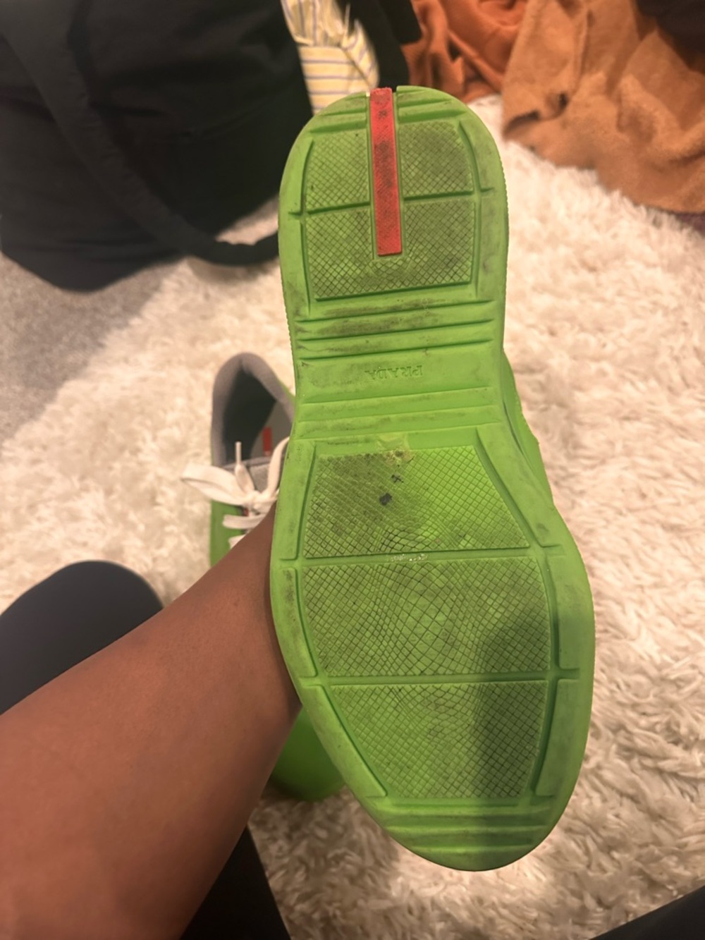 Prada Men's Lime Green and Grey Low-Top Sneakers - Picture 6 of 7